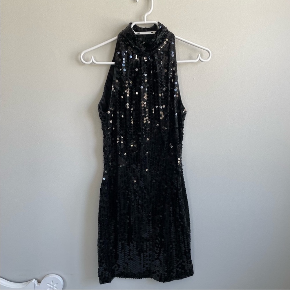 Cache Black Sequin Backless Dress